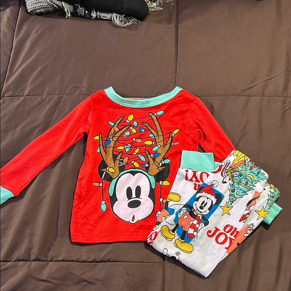 Disney Red and White Pajama Set Festive Mickey Mouse Design
